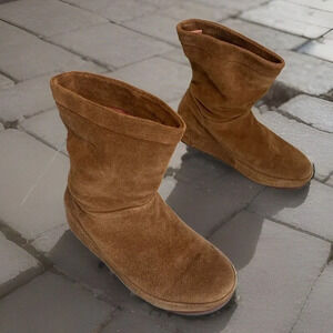 Fitflop Brown Suede Slouch Boots Women’s 7 EU 38 Pull On Slouch Ankle FITFLOP